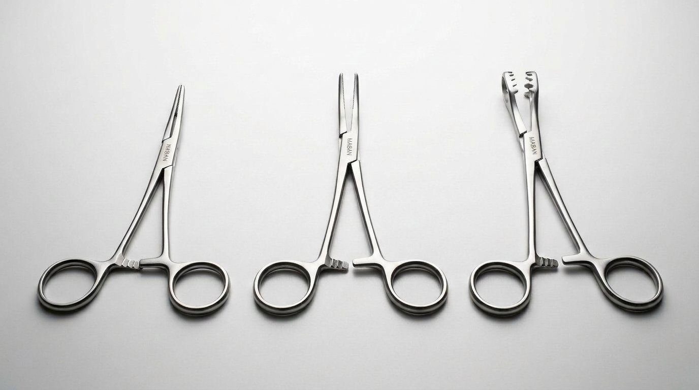 Surgical forceps — Kelly, Halsted and Allis patterns